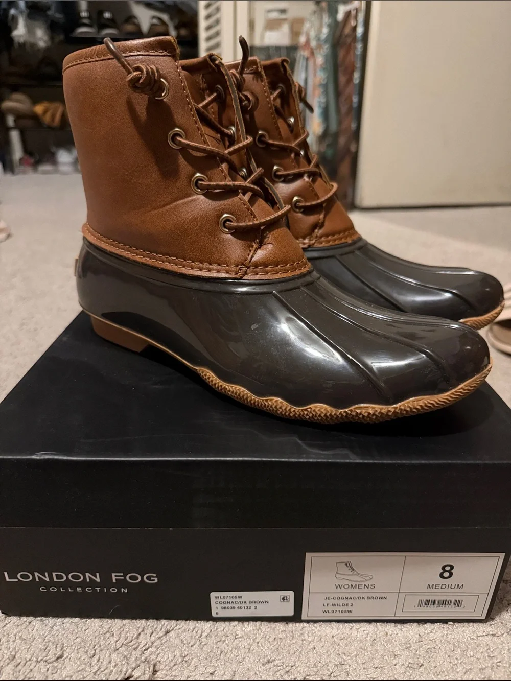 London Fog Brown and Dark Brown Waterproof Duck Boots Size 8